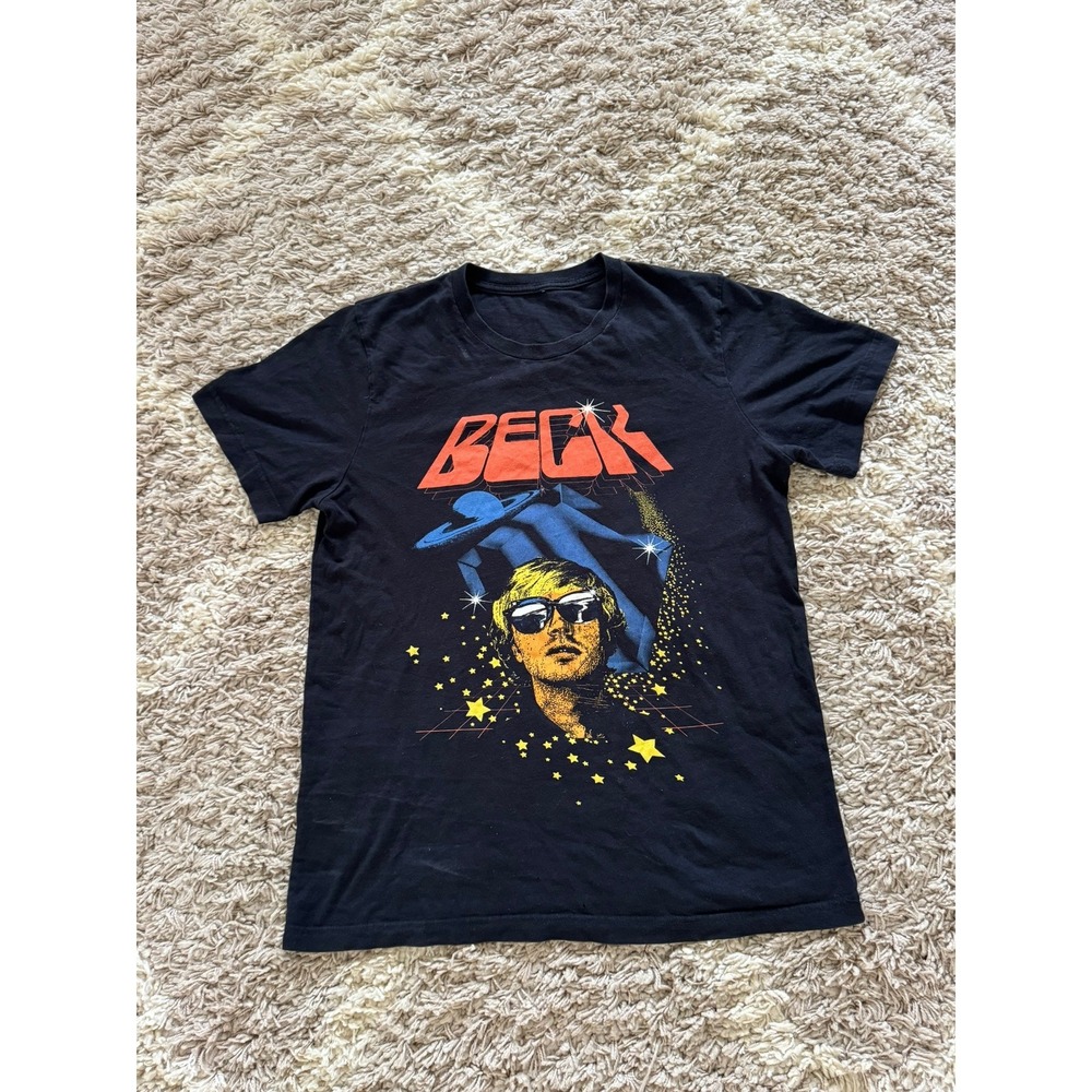 Beck Graphic Band T-Shirt Black Short Sleeve Space Stars Rock Men Size M